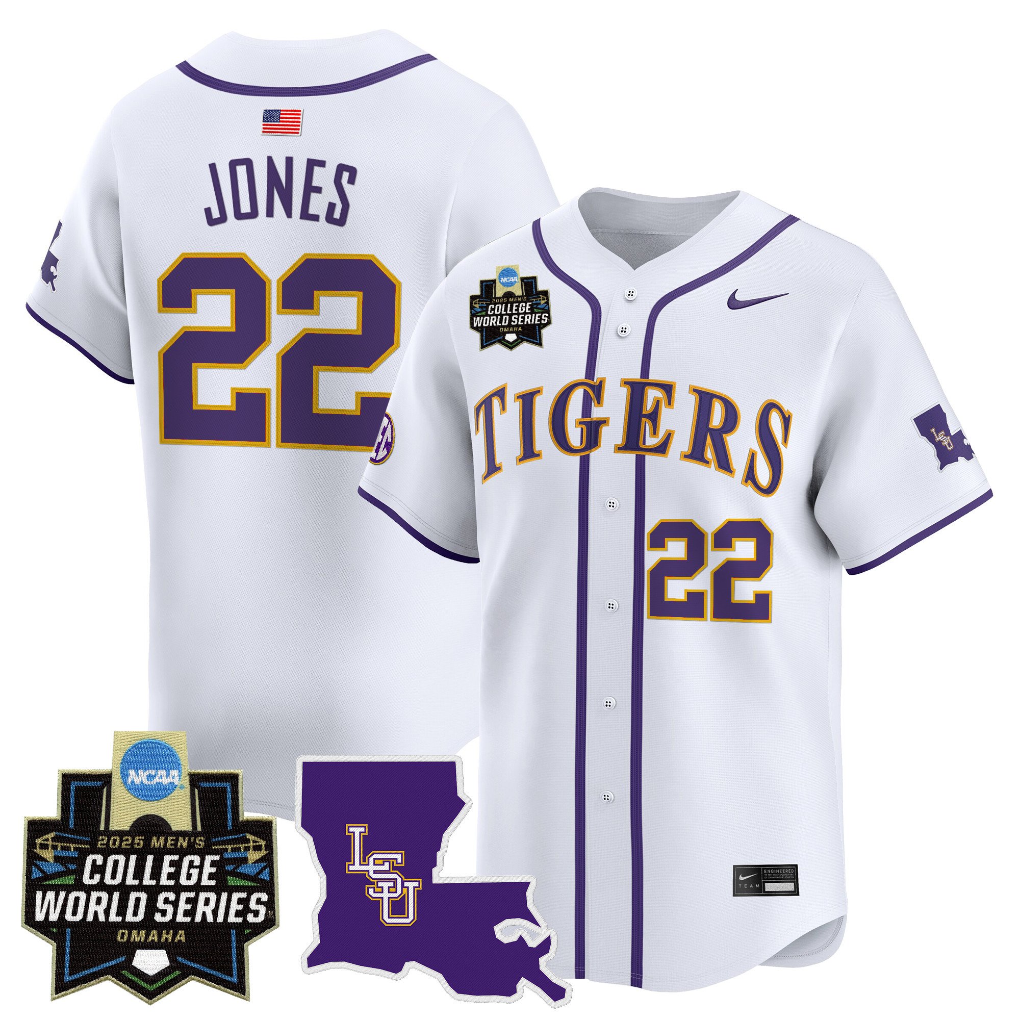 Men's LSU Tigers 2025 World Series Vapor Premier Limited Jersey - White Jared Jones