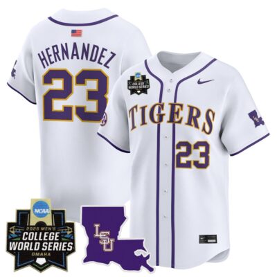 Men's LSU Tigers 2025 World Series Vapor Premier Limited Jersey - White Luis Hernandez