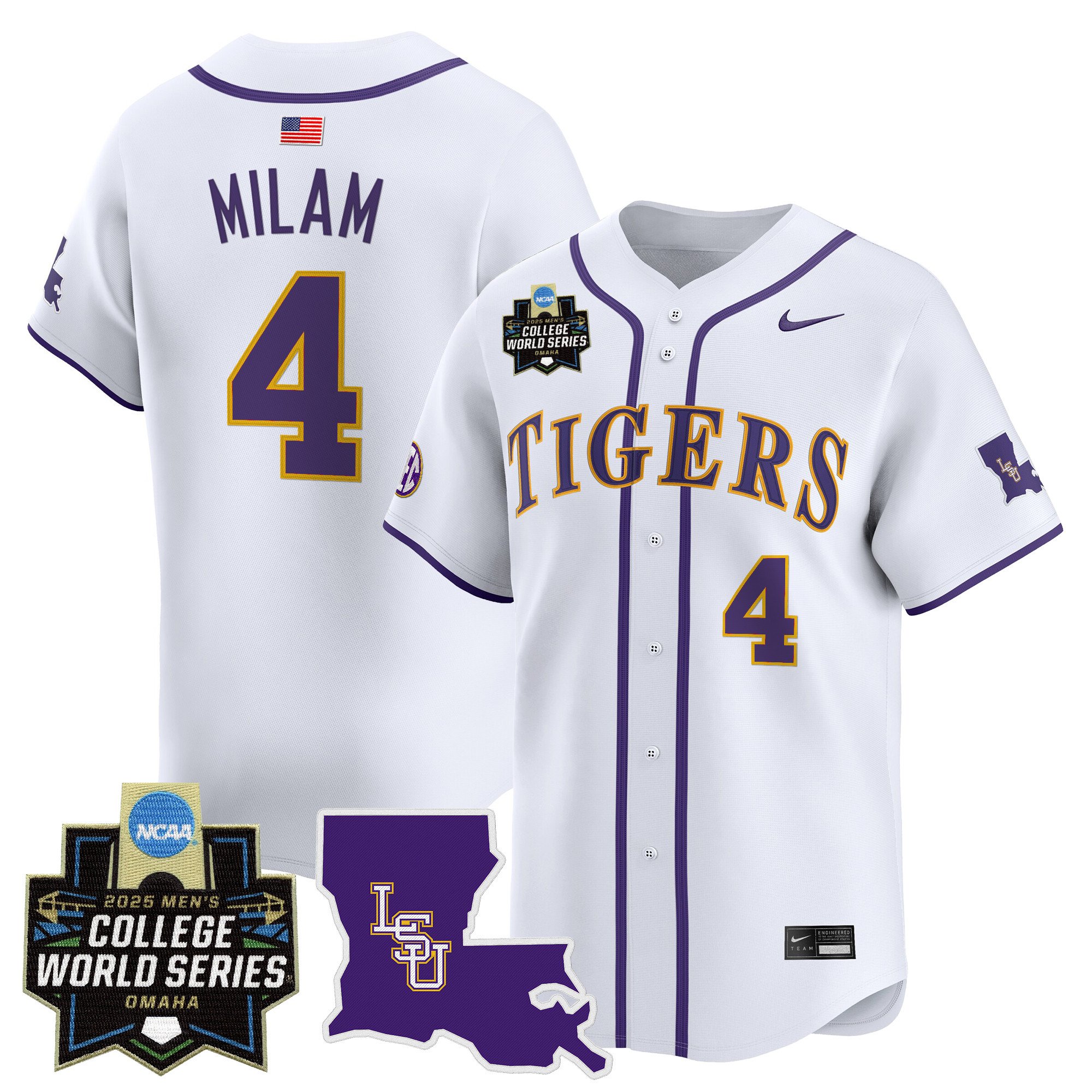 Men's LSU Tigers 2025 World Series Vapor Premier Limited Jersey - White Steven Milam
