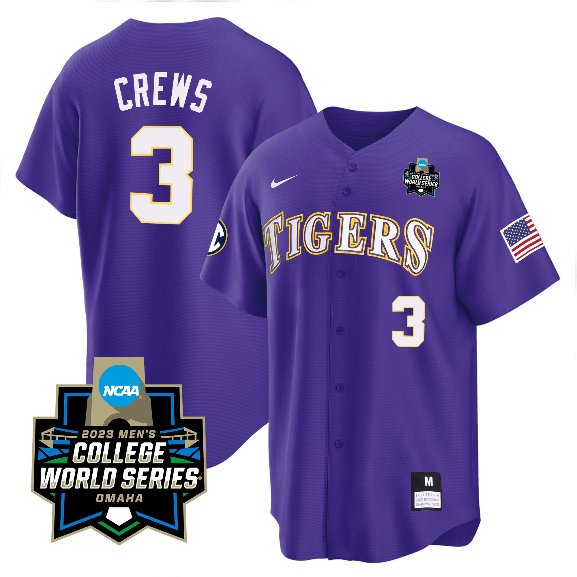 Men's LSU Tigers College Baseball World Series Jersey - Dylan Crews