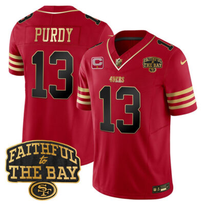 San Francisco 49ers #13 Brock Purdy Red 2025 Draft F.U.S.E. 1-Star C With Faithful To The Bay Patch Limited V8 Football Stitched Jersey