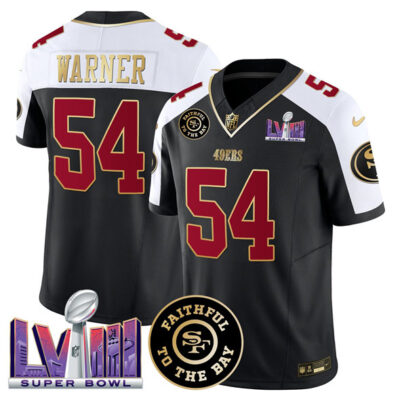 San Francisco 49ers #54 Fred Warner Black Alternate 2025 Draft F.U.S.E. Faithful & Super Bowl LVIII Patch Vapor Limited Football Stitched Jersey