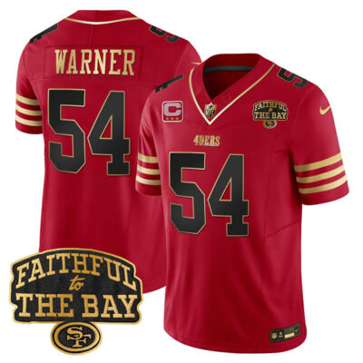San Francisco 49ers #54 Fred warner Red 2025 Draft F.U.S.E. 3-Star C With Faithful To The Bay Patch Limited V8 Football Stitched Jersey