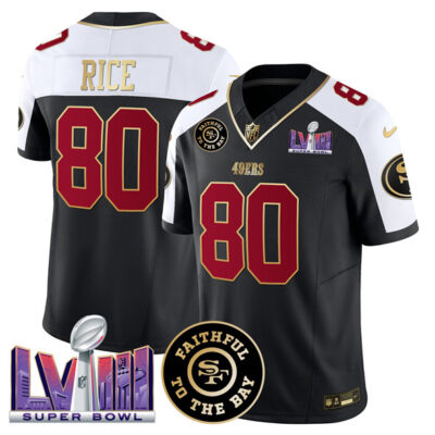 San Francisco 49ers #80 Jerry Rice Black Alternate 2025 Draft F.U.S.E. Faithful & Super Bowl LVIII Patch Vapor Limited Football Stitched Jersey