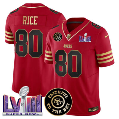 San Francisco 49ers #80 Jerry Rice Red 2025 Draft F.U.S.E. Faithful & Super Bowl LVIII Patch Vapor Limited Football Stitched Jersey