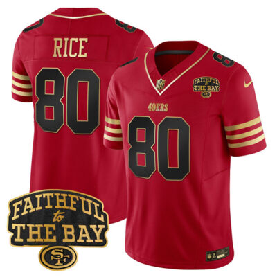 San Francisco 49ers #80 Jerry Rice Red 2025 Draft F.U.S.E. Faithful To The Bay Patch Limited V8 Football Stitched Jersey