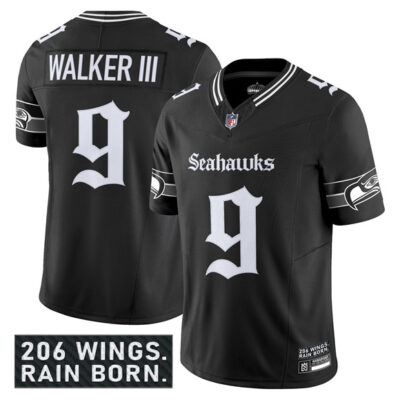 Seattle Seahawks #9 Kenneth Walker III Black 2025 F.U.S.E. 'Gothic Rain City Shadows Edition' Vapor Limited Football Stitched Jersey