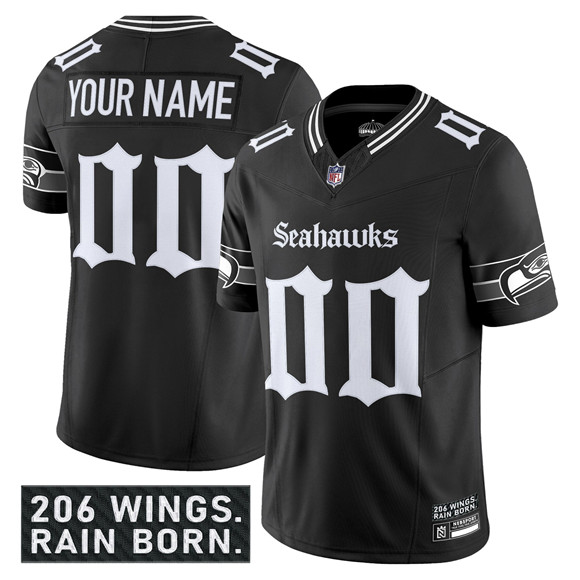 Seattle Seahawks Active Player Custom Black 2025 F.U.S.E. 'Gothic Rain City Shadows Edition' Vapor Limited Stitched Jersey