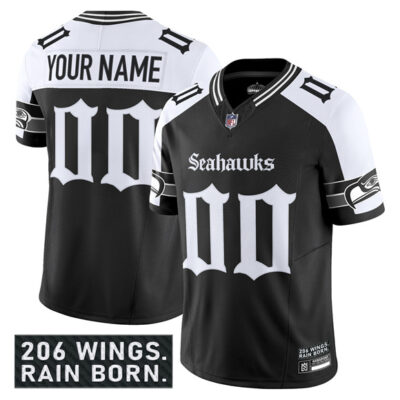 Seattle Seahawks Active Player Custom Black Alternate 2025 F.U.S.E. 'Gothic Rain City Shadows Edition' Vapor Limited Stitched Jersey