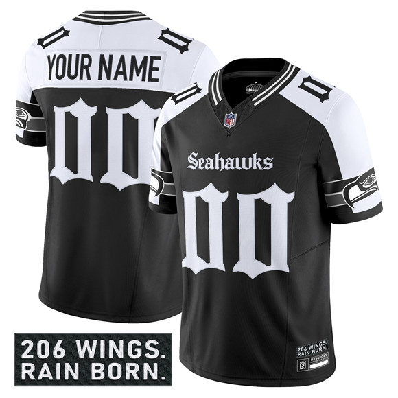 Seattle Seahawks Active Player Custom Black Alternate 2025 F.U.S.E. 'Gothic Rain City Shadows Edition' Vapor Limited Stitched Jersey
