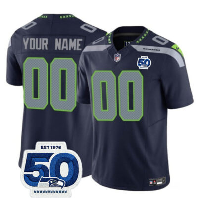 Seattle Seahawks Active Player Custom Navy 2025 F.U.S.E. 50th Anniversary Patch Vapor Limited Stitched Jersey