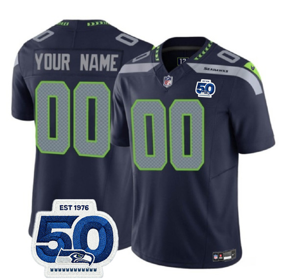 Seattle Seahawks Active Player Custom Navy 2025 F.U.S.E. 50th Anniversary Patch Vapor Limited Stitched Jersey