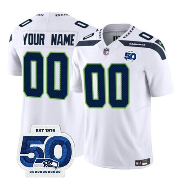 Seattle Seahawks Active Player Custom White 2025 F.U.S.E. 50th Anniversary Patch Vapor Limited Stitched Jersey