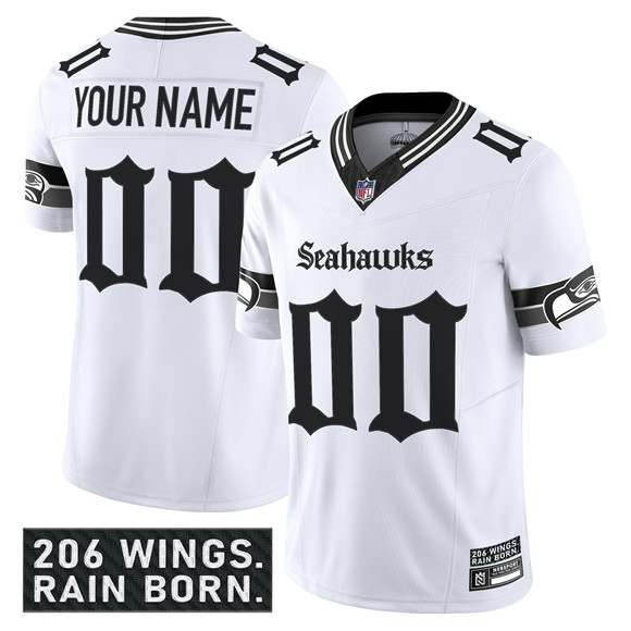Seattle Seahawks Active Player Custom White 2025 F.U.S.E. 'Gothic Rain City Shadows Edition' Vapor Limited Stitched Jersey
