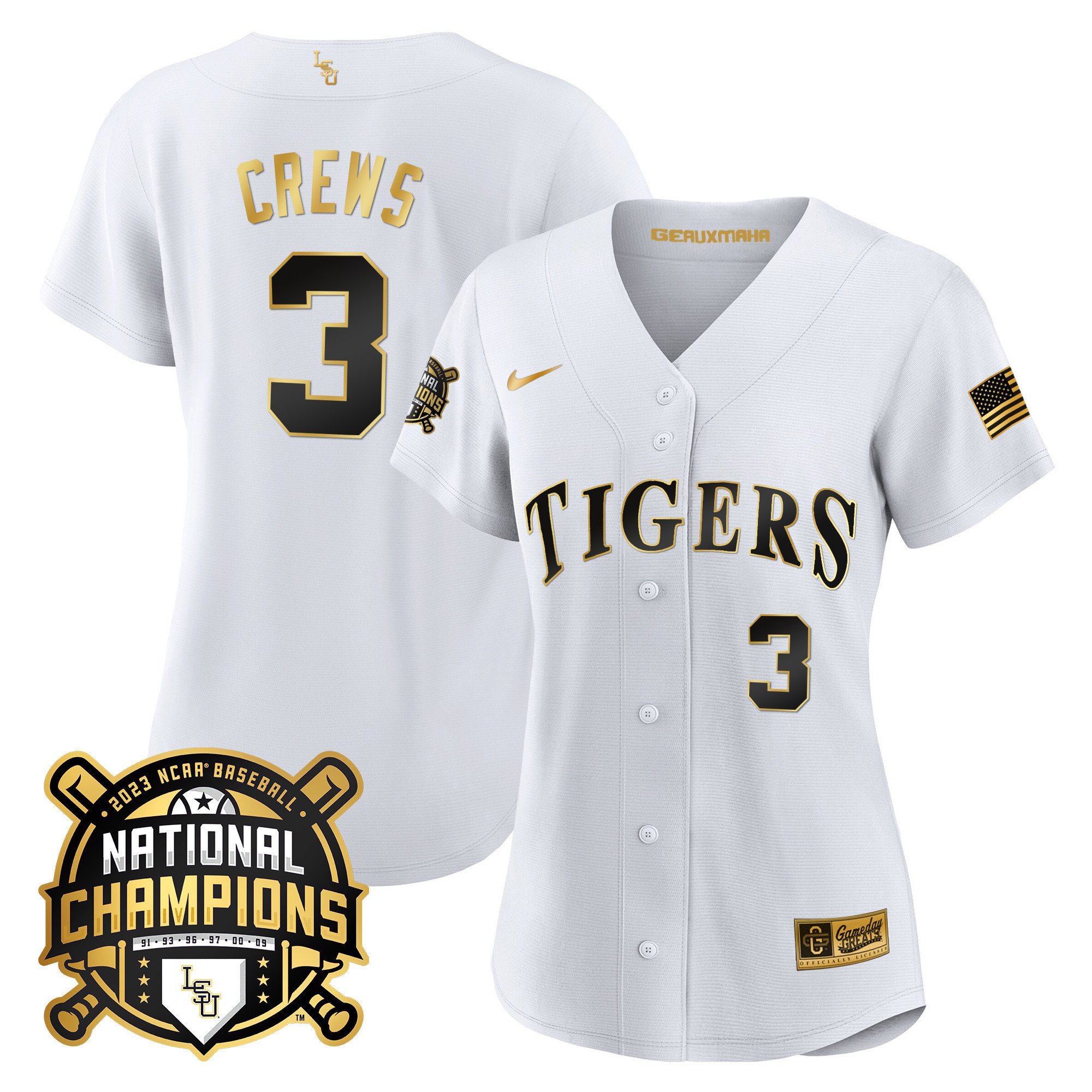 Women's LSU Tigers 2023 National Champions Gold Cool Jersey - Dylan Crews