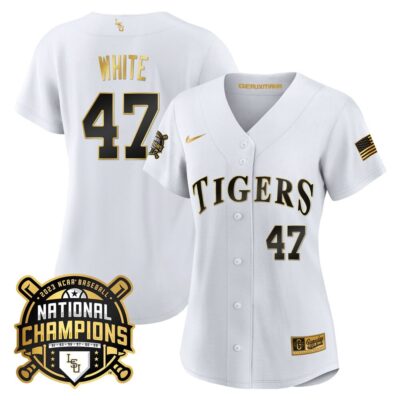 Women's LSU Tigers 2023 National Champions Gold Cool Jersey - Tommy White