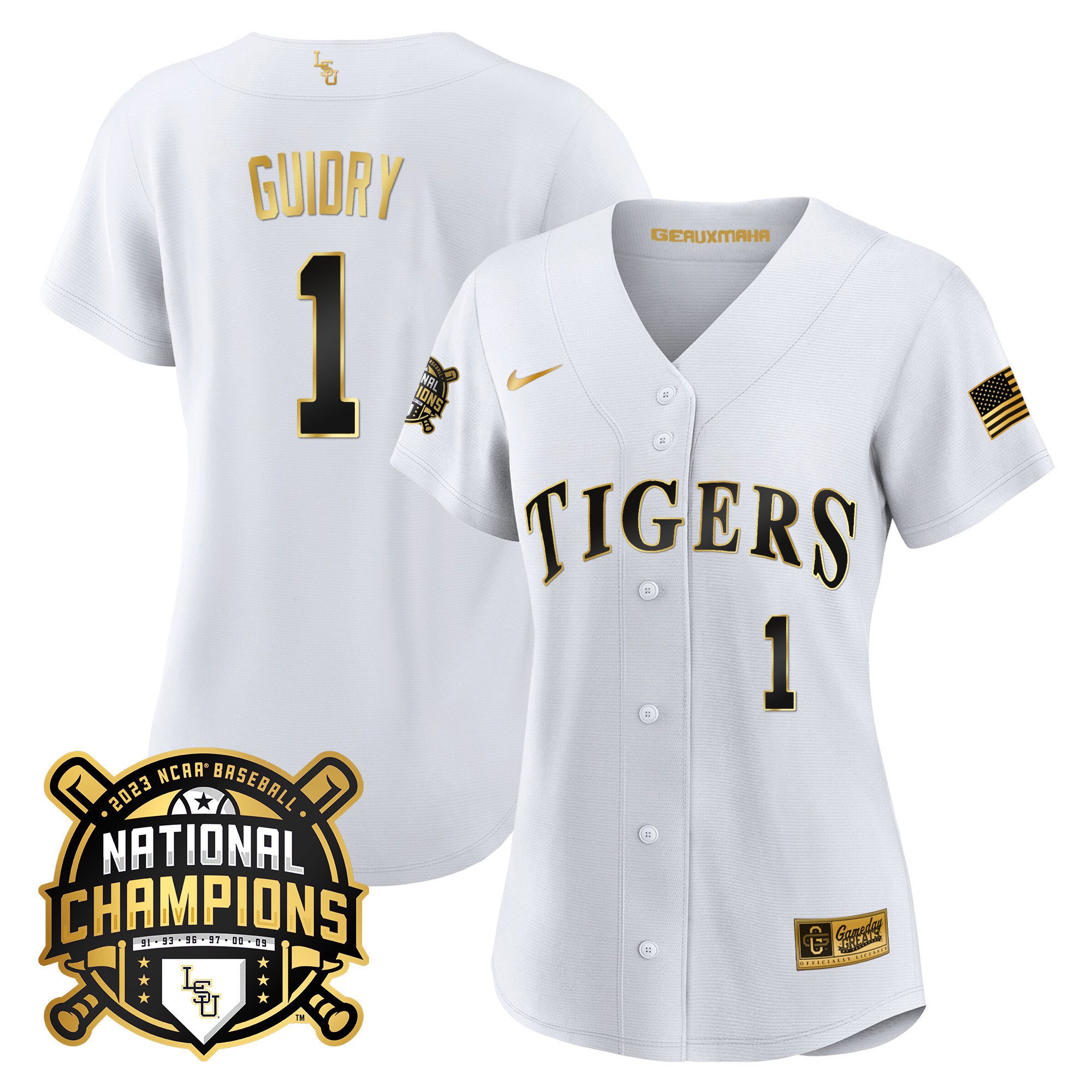 Women's LSU Tigers 2023 National Champions Gold Cool Jersey - Weylin Guidry
