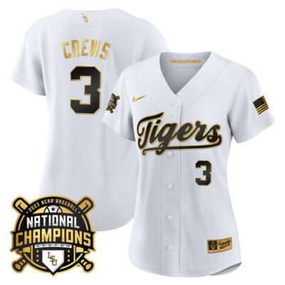 Women's LSU Tigers 2023 National Champions Gold Jersey - Dylan Crews