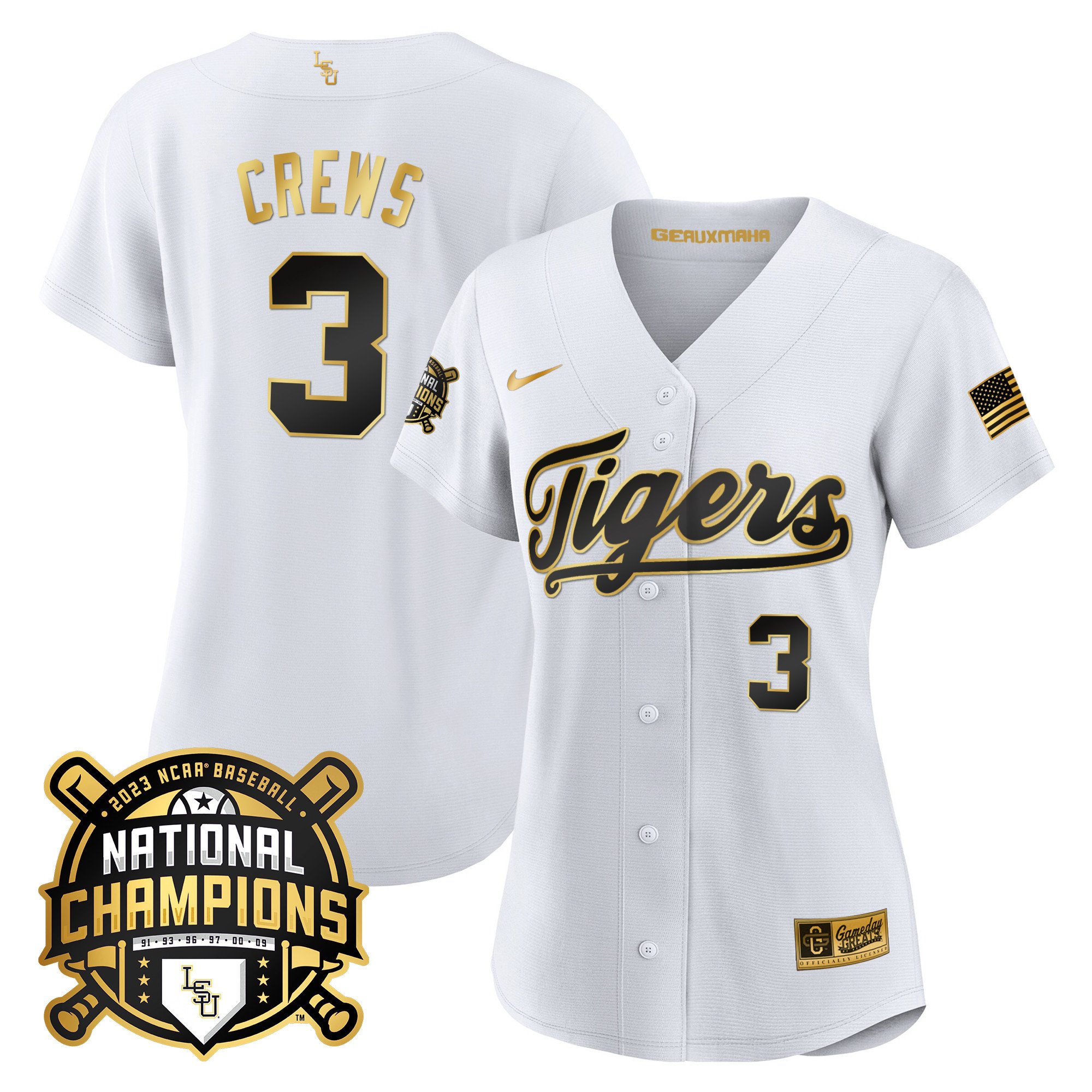 Women's LSU Tigers 2023 National Champions Gold Jersey - Dylan Crews