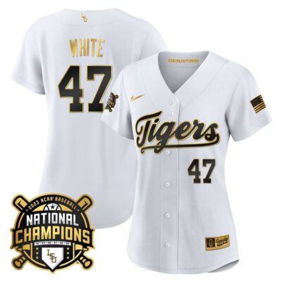 Women's LSU Tigers 2023 National Champions Gold Jersey - Tommy White