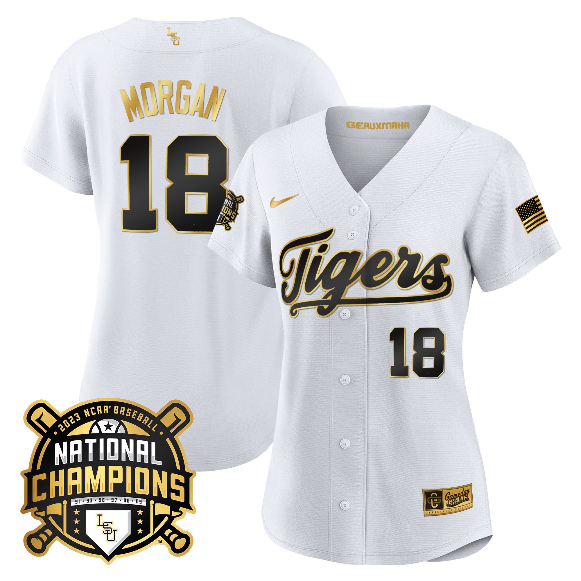 Women's LSU Tigers 2023 National Champions Gold Jersey - Tre Morgan