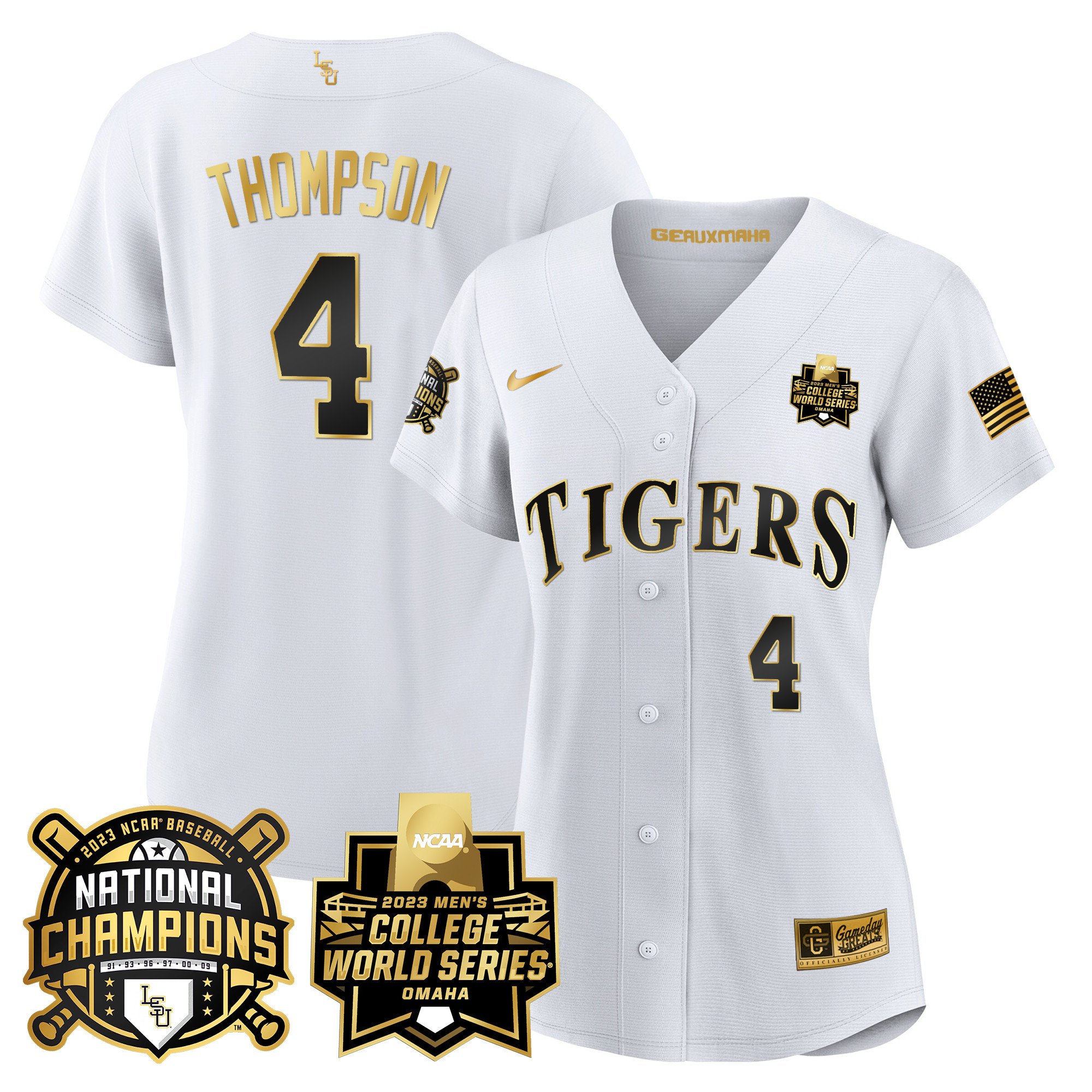 Women's LSU Tigers 2023 National Champions Gold Jersey V3 - Jordan Thompson