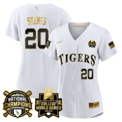 Women's LSU Tigers 2023 National Champions Gold Jersey V3 - Paul Skenes