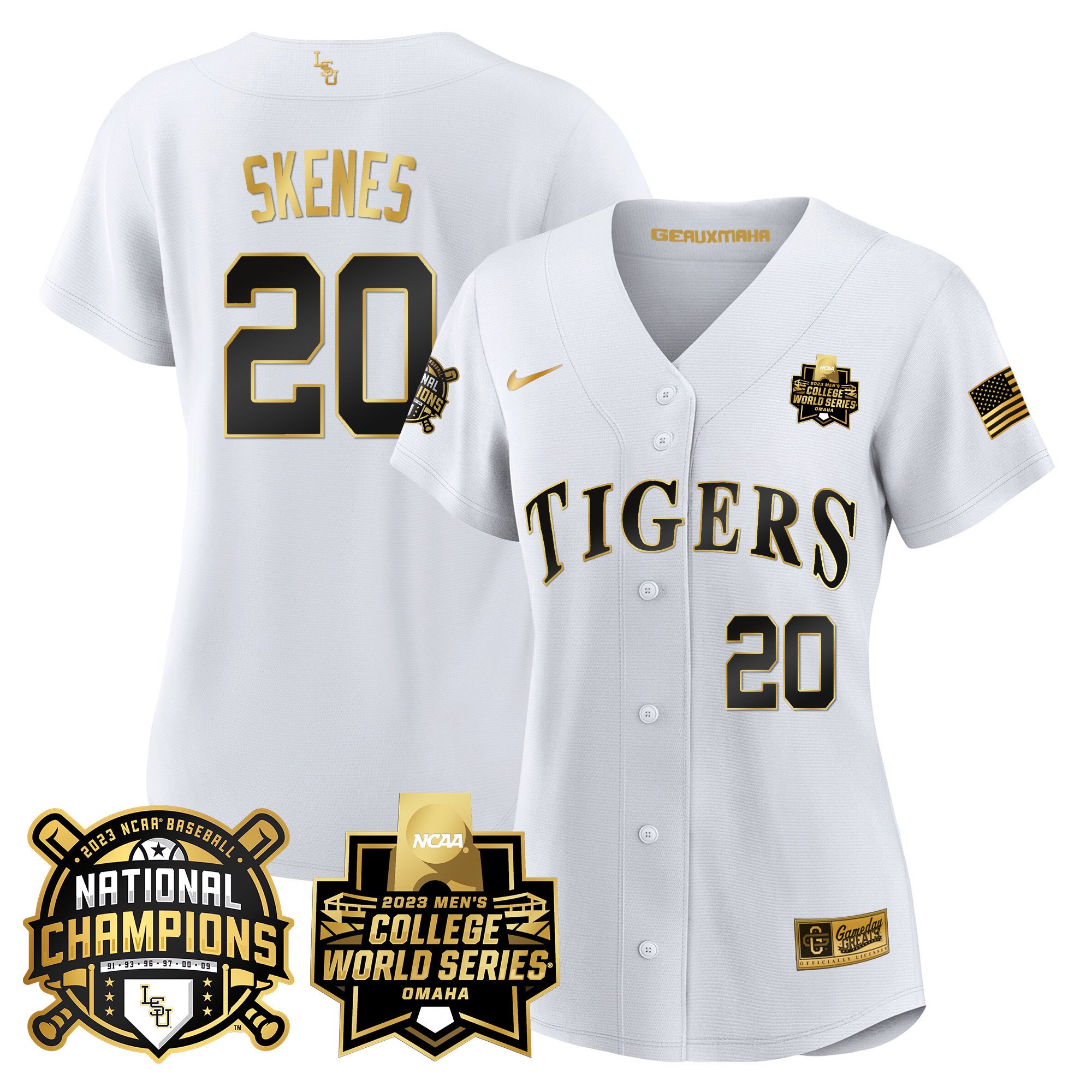 Women's LSU Tigers 2023 National Champions Gold Jersey V3 - Paul Skenes