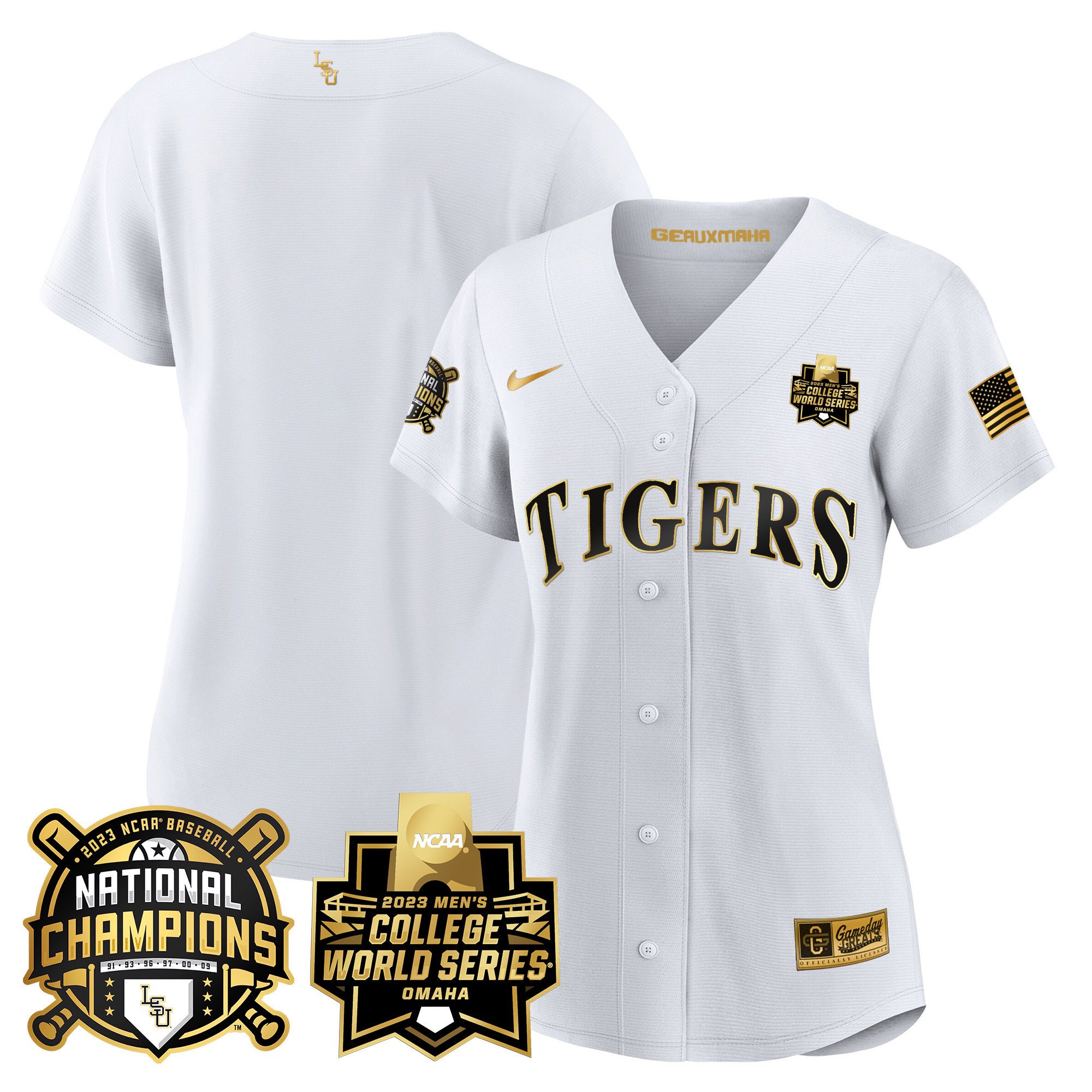 Women's LSU Tigers 2023 National Champions Gold Jersey V3 - Team