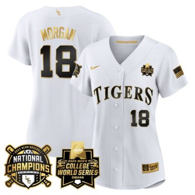 Women's LSU Tigers 2023 National Champions Gold Jersey V3 - Tre Morgan