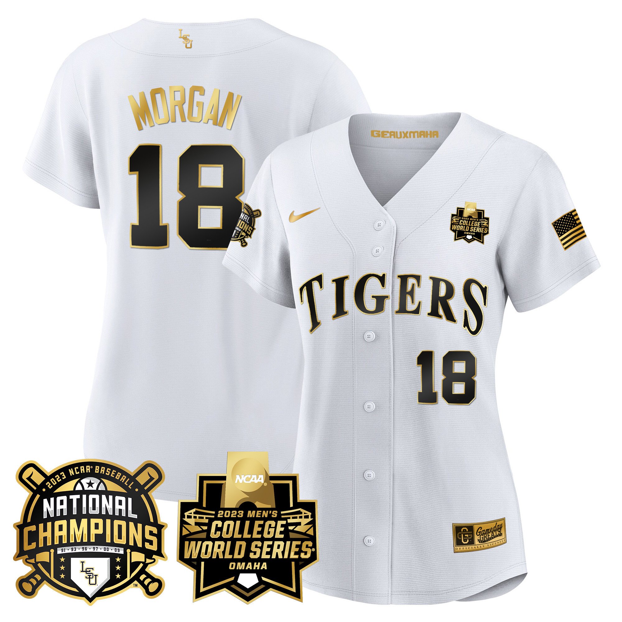 Women's LSU Tigers 2023 National Champions Gold Jersey V3 - Tre Morgan