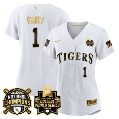Women's LSU Tigers 2023 National Champions Gold Jersey V3 - Weylin Guidry