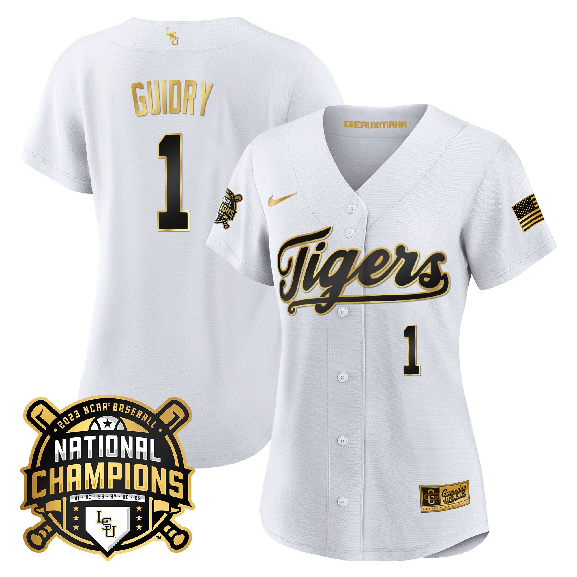 Women's LSU Tigers 2023 National Champions Gold Jersey - Weylin Guidry