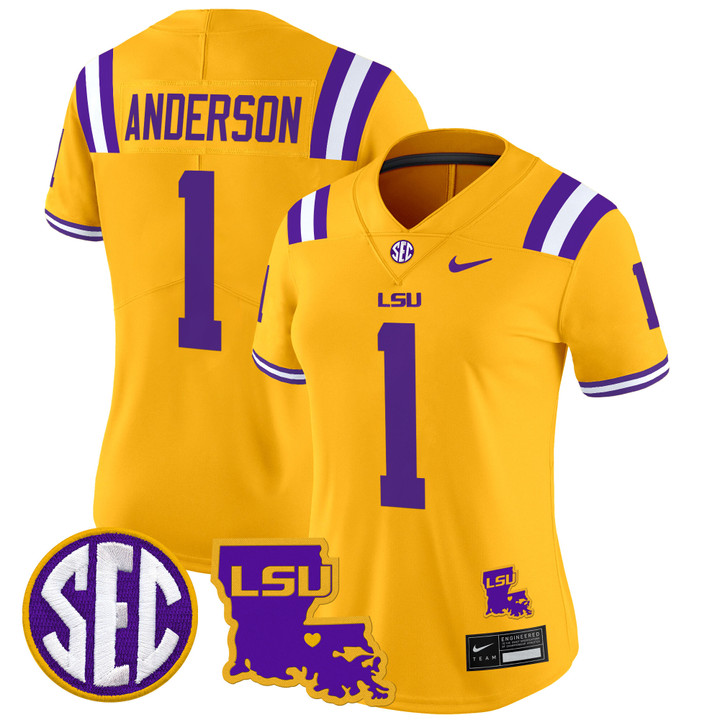 Women's LSU Tigers 2024 Louisiana Patch Vapor Limited Jersey - Gold Aaron Anderson