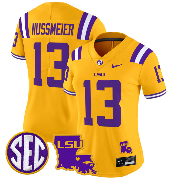 Women's LSU Tigers 2024 Louisiana Patch Vapor Limited Jersey - Gold Garrett Nussmeier