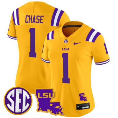 Women's LSU Tigers 2024 Louisiana Patch Vapor Limited Jersey - Gold Ja'Marr Chase