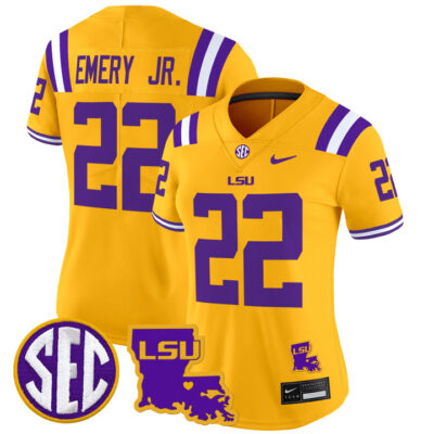 Women's LSU Tigers 2024 Louisiana Patch Vapor Limited Jersey - Gold John Emery Jr.