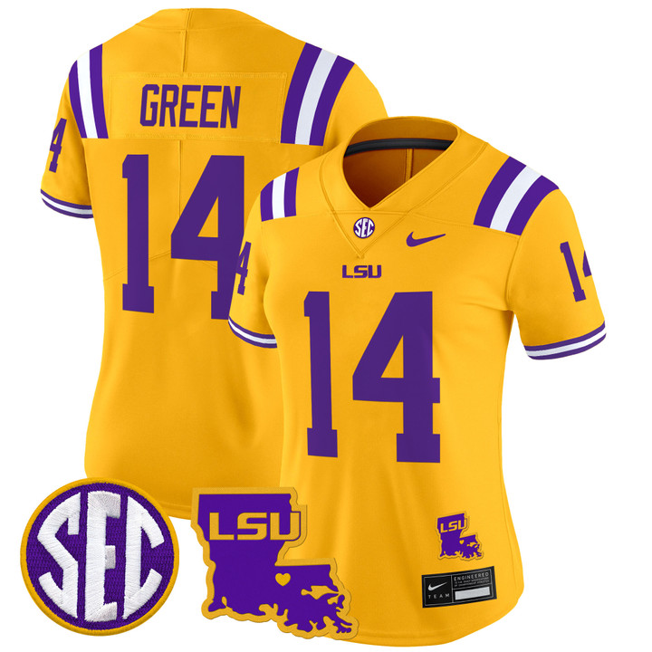 Women's LSU Tigers 2024 Louisiana Patch Vapor Limited Jersey - Gold Trey'Dez Green
