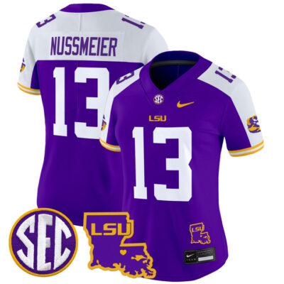 Women's LSU Tigers 2024 Louisiana Patch Vapor Limited Jersey - Purple Alternate Garrett Nussmeier