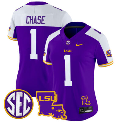 Women's LSU Tigers 2024 Louisiana Patch Vapor Limited Jersey - Purple Alternate Ja'Marr Chase