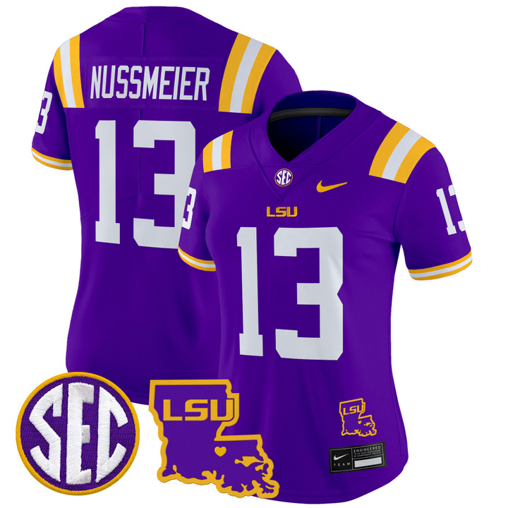 Women's LSU Tigers 2024 Louisiana Patch Vapor Limited Jersey - Purple Garrett Nussmeier