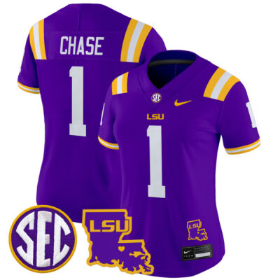 Women's LSU Tigers 2024 Louisiana Patch Vapor Limited Jersey - Purple Ja'Marr Chase