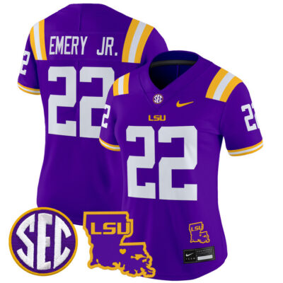 Women's LSU Tigers 2024 Louisiana Patch Vapor Limited Jersey - Purple John Emery Jr.