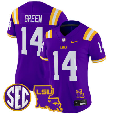 Women's LSU Tigers 2024 Louisiana Patch Vapor Limited Jersey - Purple Trey'Dez Green