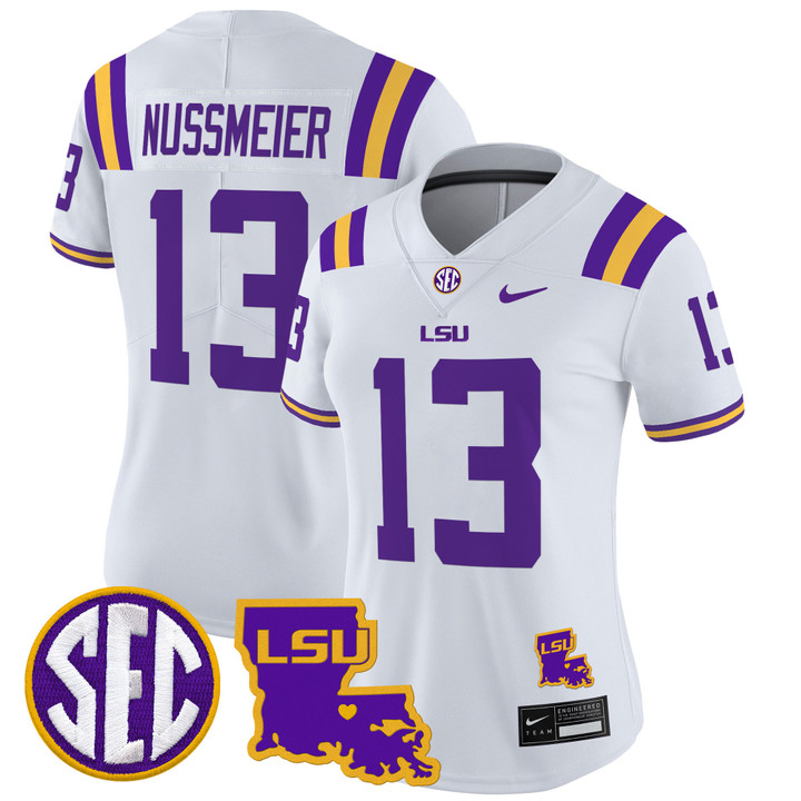 Women's LSU Tigers 2024 Louisiana Patch Vapor Limited Jersey - White Garrett Nussmeier