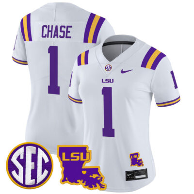 Women's LSU Tigers 2024 Louisiana Patch Vapor Limited Jersey - White Ja'Marr Chase