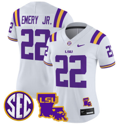 Women's LSU Tigers 2024 Louisiana Patch Vapor Limited Jersey - White John Emery Jr.