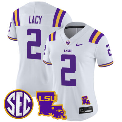 Women's LSU Tigers 2024 Louisiana Patch Vapor Limited Jersey - White Kyren Lacy