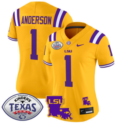 Women's LSU Tigers 2024 Texas Bowl Patch Vapor Limited Jersey - Gold Aaron Anderson
