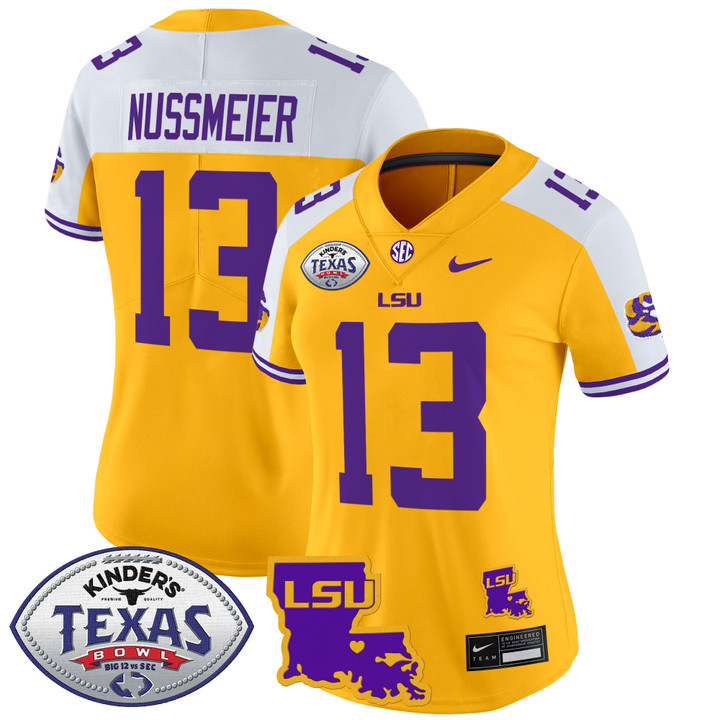 Women's LSU Tigers 2024 Texas Bowl Patch Vapor Limited Jersey - Gold Alternate Garrett Nussmeier